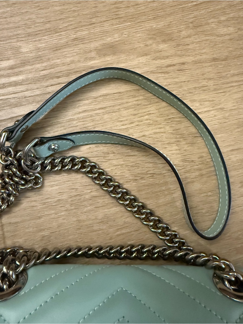 GG Marmont Mini 446744 Mint Green Leather Silver Hardware Shoulder Bag - Picture 6 of 11